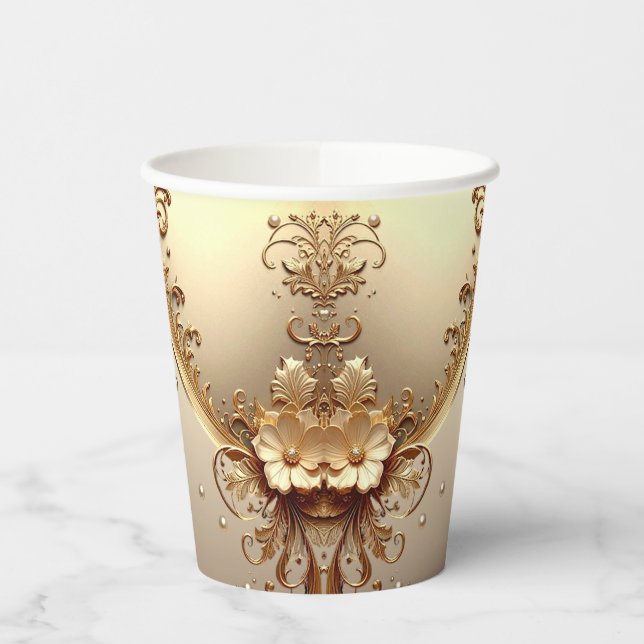 Golden Ornate Floral Paper Cups (Left)