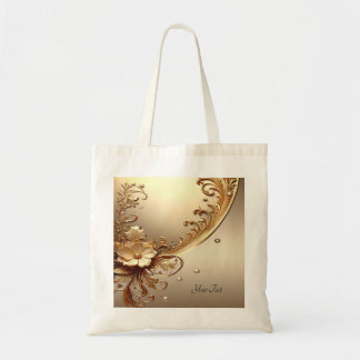 Golden Ornate Floral Tote Bag