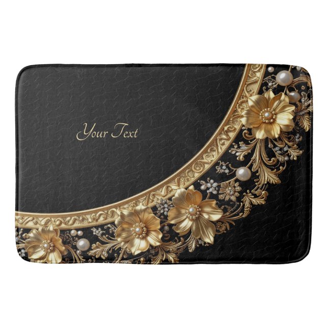 Golden Ornate Flowers Bath Mat (Front)