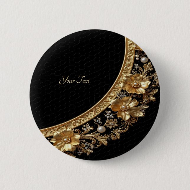 Golden Ornate Flowers Button (Front)