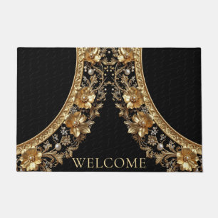Golden Ornate Flowers Doormat