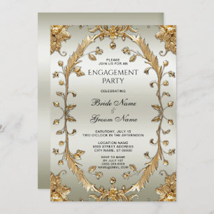 Golden Ornate Flowers Engagement Invitation