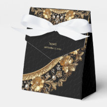 Golden Ornate Flowers Favour Box