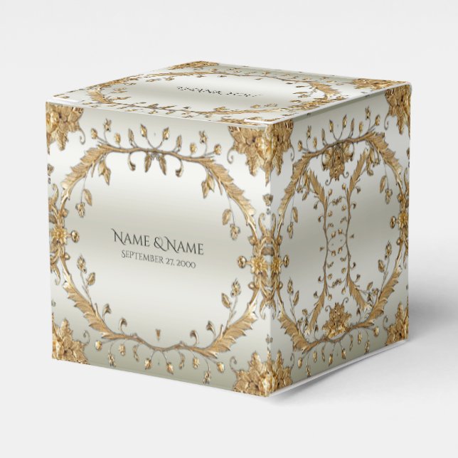 Golden Ornate Flowers Favour Box (Front Side)