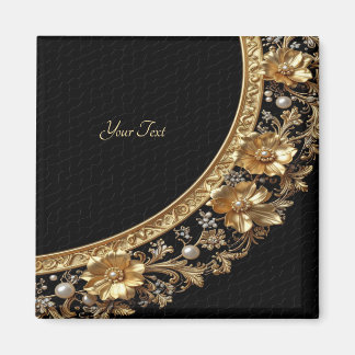 Golden Ornate Flowers Magnet