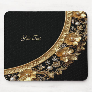 Golden Ornate Flowers Mousepad