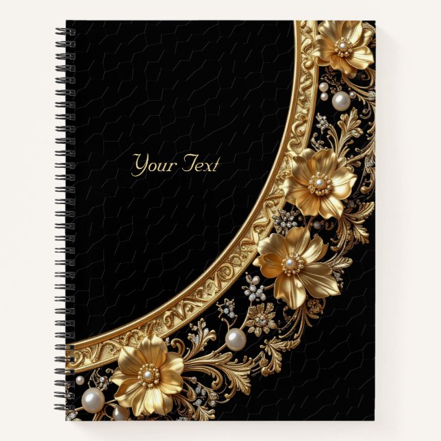 Golden Ornate Flowers Notebook (Front)