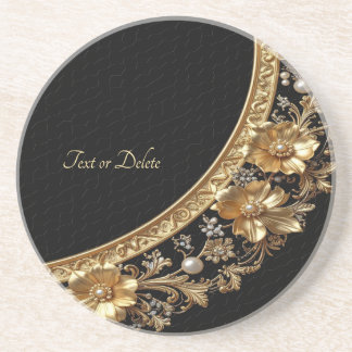 Golden Ornate Flowers Sandstone Coaster