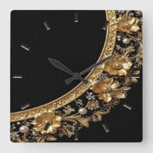Golden Ornate Flowers Wall Clock