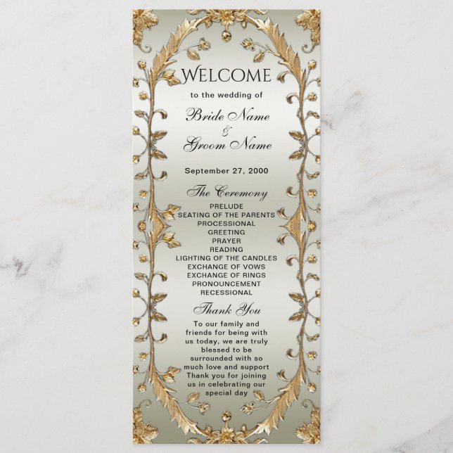 Golden Ornate Flowers Wedding Program (Front)