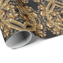 Golden Ornate Flowers Wrapping Paper