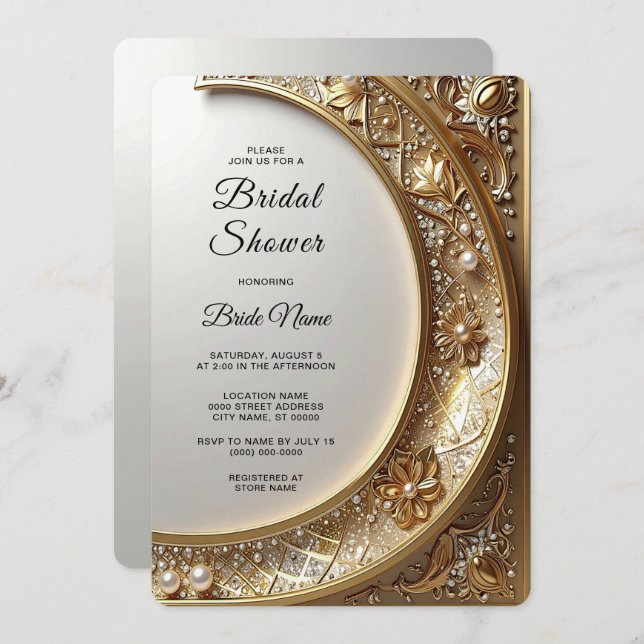 Golden Ornate Frame Bridal Shower Invitation (Front/Back)
