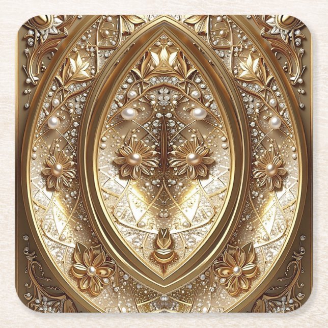 Golden Ornate Frame Paper Coaster (Front)