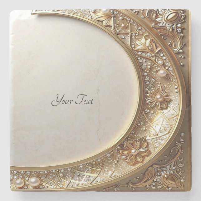 Golden Ornate Frame Stone Coaster (Front)