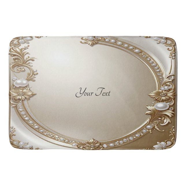 Golden Ornate Frame with Pearls Bath Mat (Front)