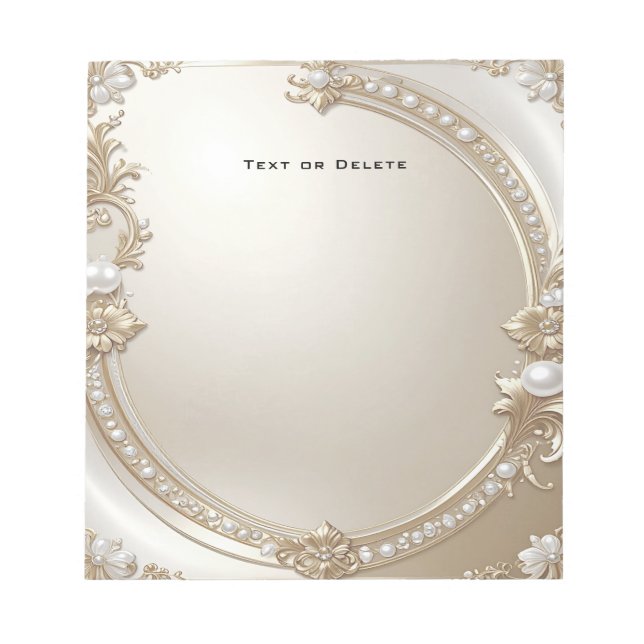 Golden Ornate Frame with Pearls Notepad (Front)