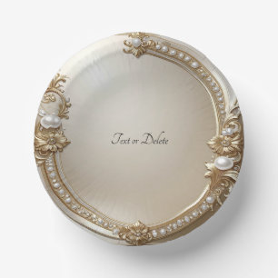 Golden Ornate Frame with Pearls Paper Plate
