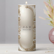 Golden Ornate Frame with Pearls Pillar Candle