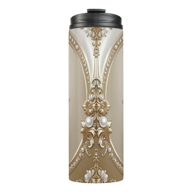 Golden Ornate Frame with Pearls Thermal Tumbler (Front)