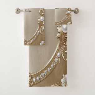 Golden Ornate Frame with Pearls Towel Set