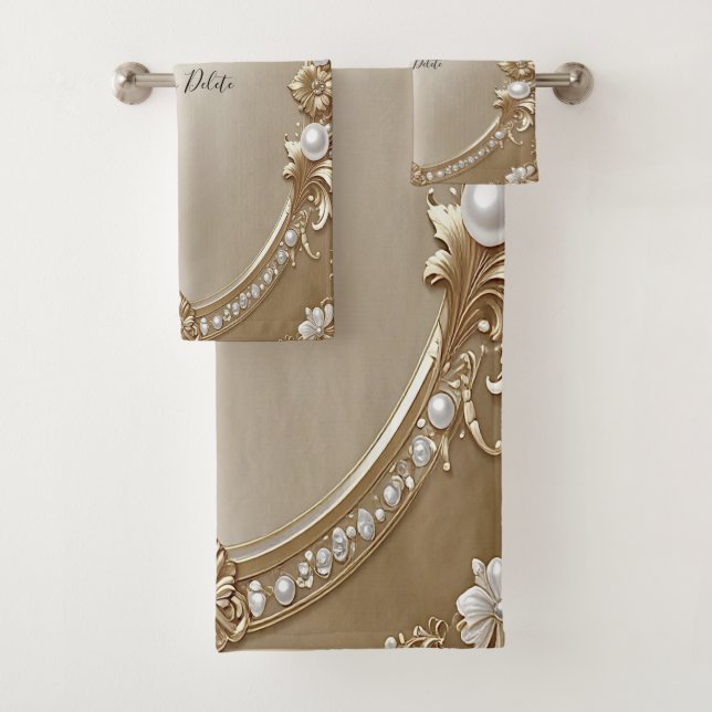 Golden Ornate Frame with Pearls Towel Set (Insitu)