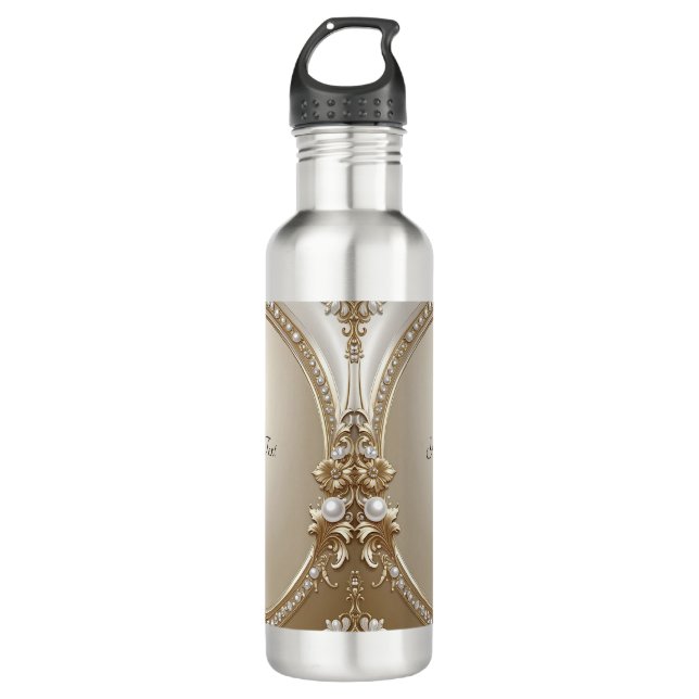 Golden Ornate Frame with Pearls Water Bottle (Front)