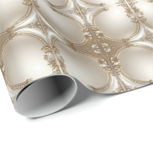 Golden Ornate Frame with Pearls Wrapping Paper