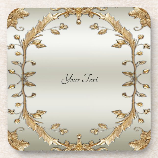 Golden Ornate Hard Plastic Coaster (Front)