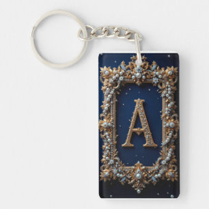 Golden Ornate Letter A with Jewels Key Ring