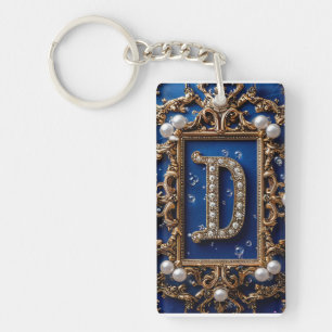 Golden Ornate Letter D with Jewels Key Ring