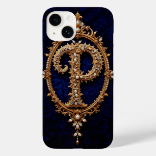 Golden Ornate Letter 'P' on Elegant Velvet Case-Mate iPhone 14 Case