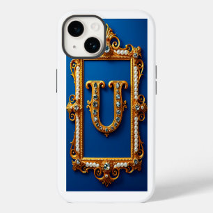 Golden Ornate Letter U with Jewels iPhone 14 Case