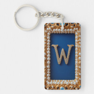 Golden Ornate Letter W with Jewels Key Ring