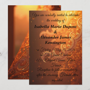 Golden Ornate Radiance: Abstract Ethereal Swirls Invitation