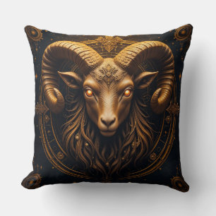 Golden Ornate Ram Head Cushion
