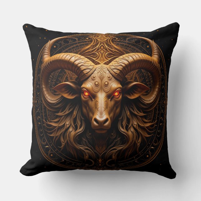 Golden Ornate Ram Head Cushion (Front)