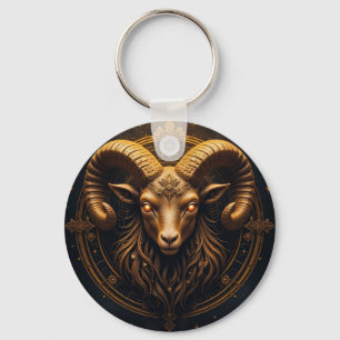 Golden Ornate Ram Head Key Ring