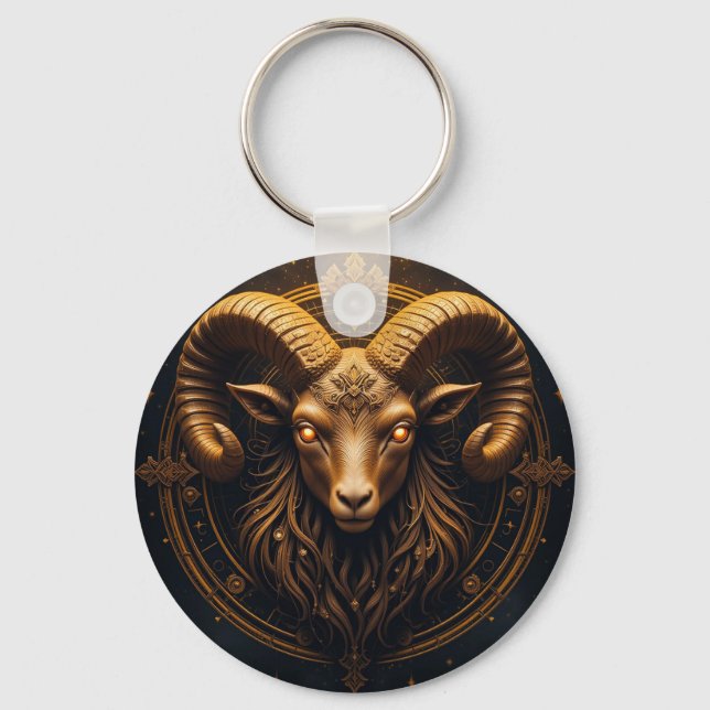 Golden Ornate Ram Head Key Ring (Front)