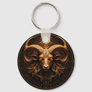 Golden Ornate Ram Head Key Ring