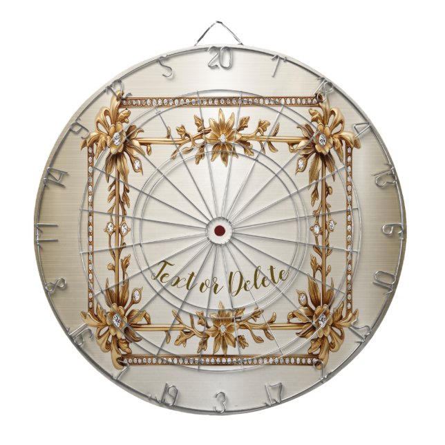 Golden Ornate Rectangle Dimond Flowers Shiny Dartboard (Front)