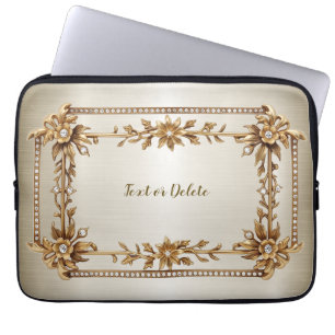Golden Ornate Rectangle Dimond Flowers Shiny Laptop Sleeve
