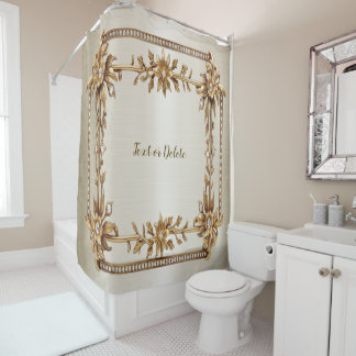Golden Ornate Rectangle Dimond Flowers Shiny Shower Curtain