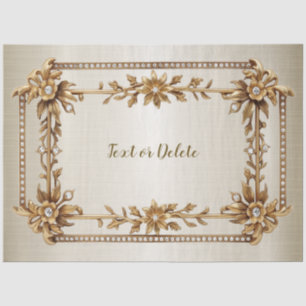 Golden Ornate Rectangle Dimond Flowers Shiny Tissue Paper