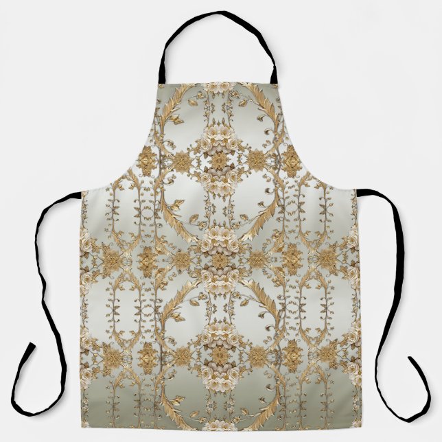 Golden Ornate White Flowers Apron (Front)