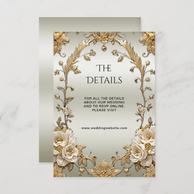 Golden Ornate White Flowers Enclosure Card (Front/Back)