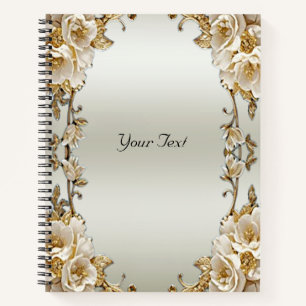 Golden Ornate White Flowers Notebook
