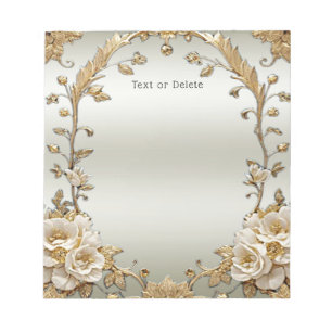 Golden Ornate White Flowers Notepad
