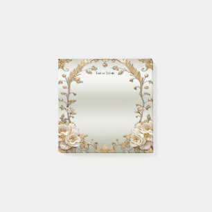 Golden Ornate White Flowers Post it Notes