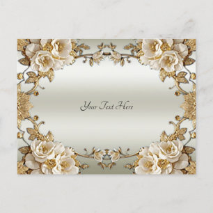 Golden Ornate White Flowers Postcard