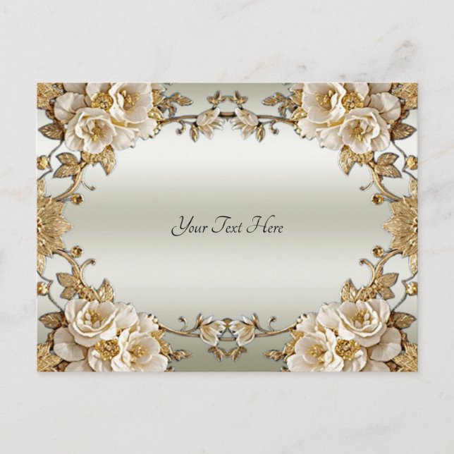 Golden Ornate White Flowers Postcard (Front)